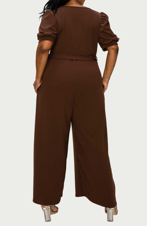 Shop L I V D Iris Belted Wide Leg Jumpsuit In Brown