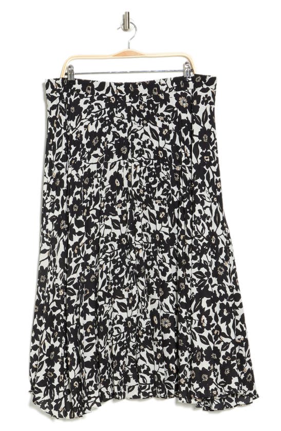 Max Studio Printed Release Pleat Skirt In Blk/ Cbblstn Grphc Flrl Ink