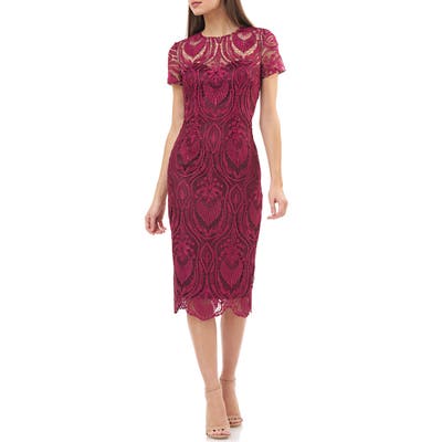 Js Collections Embroidered Lace Cocktail Dress, Red