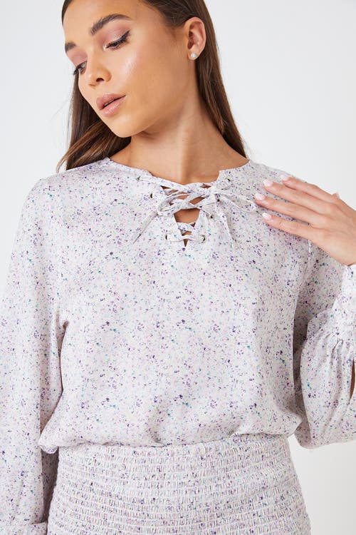 Shop Creea The Label Long Sleeve Floral Print Blouse In Lilac