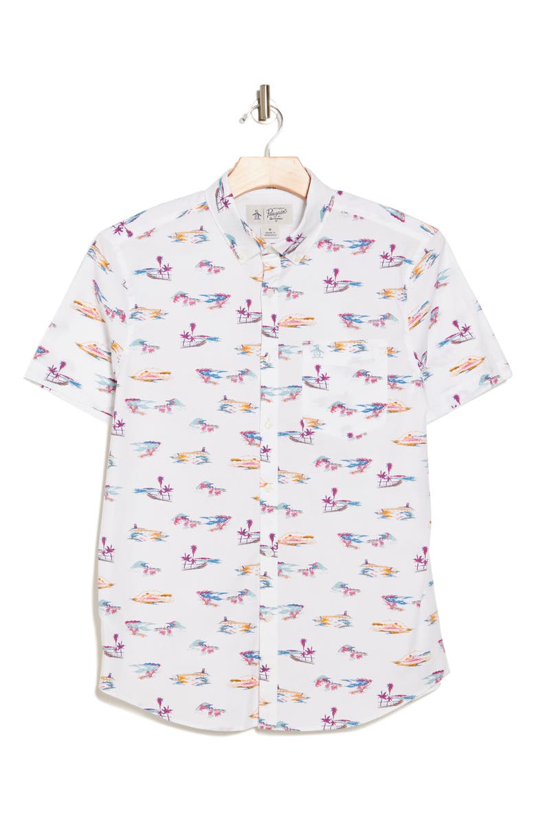 Original Penguin St. Tropez Print Stretch Cotton Short Sleeve Button ...