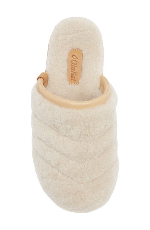 Olukai Pupu Mua Genuine Shearling Scuff Slipper In Tapa/tapa