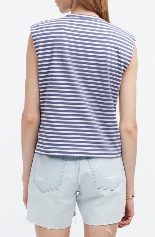 Shop Madewell Stripe Structured Muscle Tee In Sunfaded Indigo