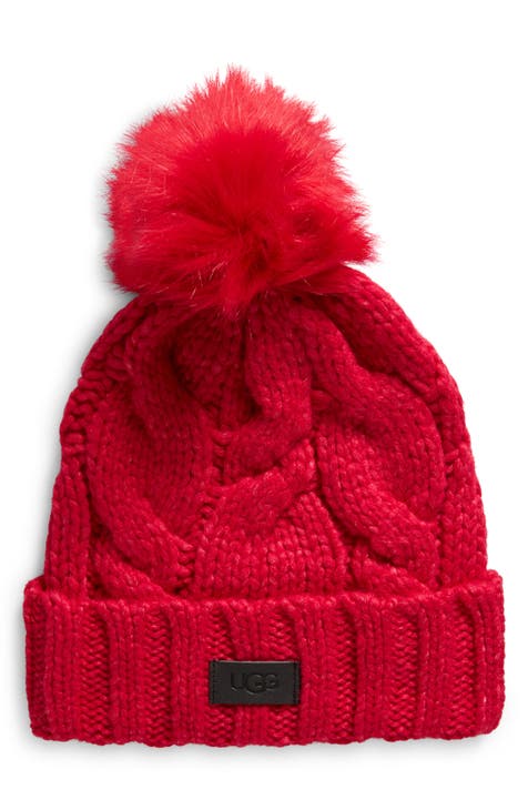 Hollister Womens Pom Knit Burgundy Cuffed Beanie Winter Hat One