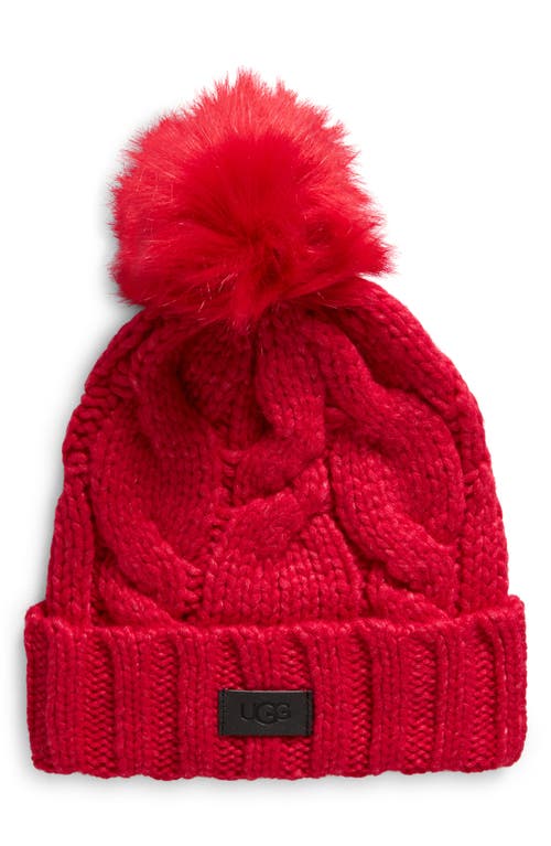 UGG(r) Cable Knit Pom Beanie in Cerise