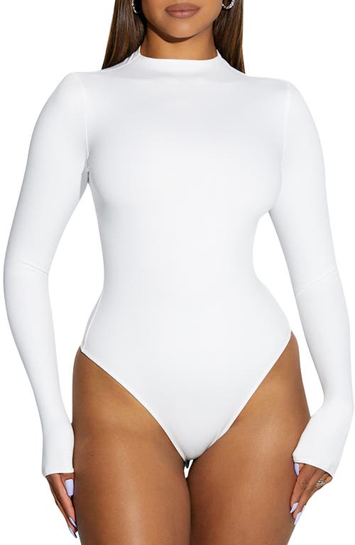 Naked Wardrobe Per-Suede Me Long Sleeve Bodysuit in White