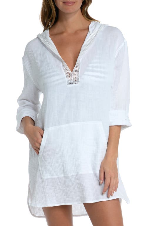 Hooded Cotton Gauze Cover-Up Tunic in White