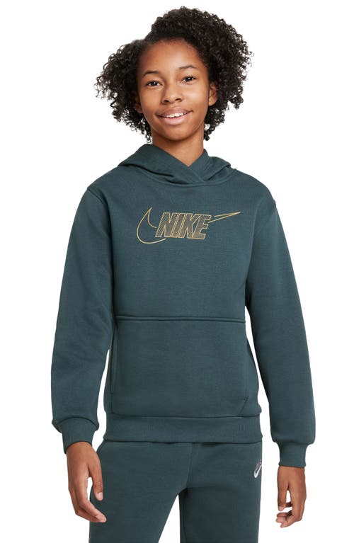 Nike Kids' Sportswear Club Graphic Fleece Hoodie In Deep Jungle/metallic Gold