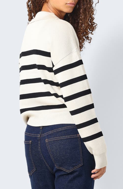 Shop Noisy May Fifi Stripe Polo Sweater In Oatmeal Stripes Blac