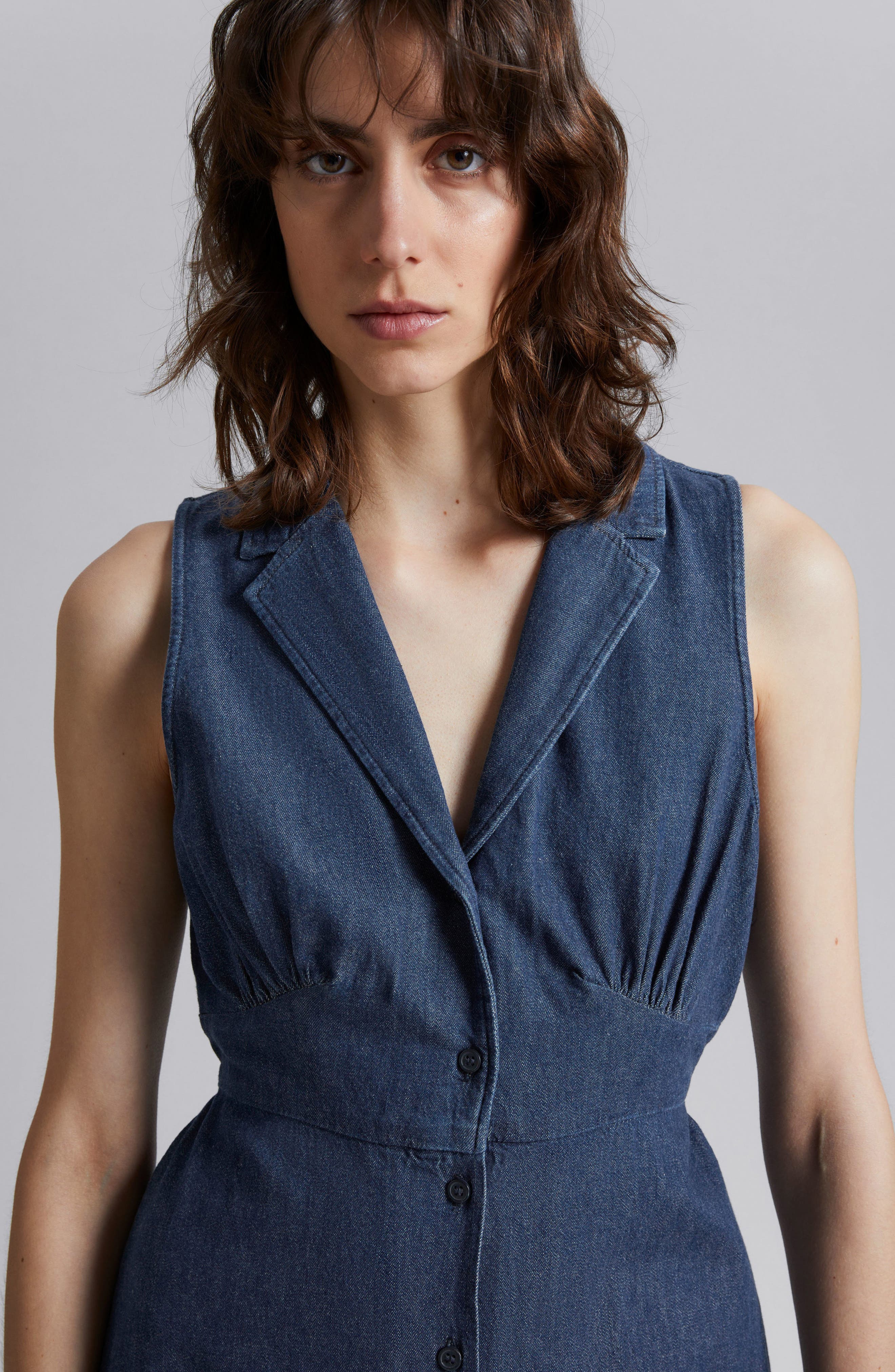 & Other Stories Sleeveless Chambray Midi Dress in Dark Blue Denim | Smart  Closet