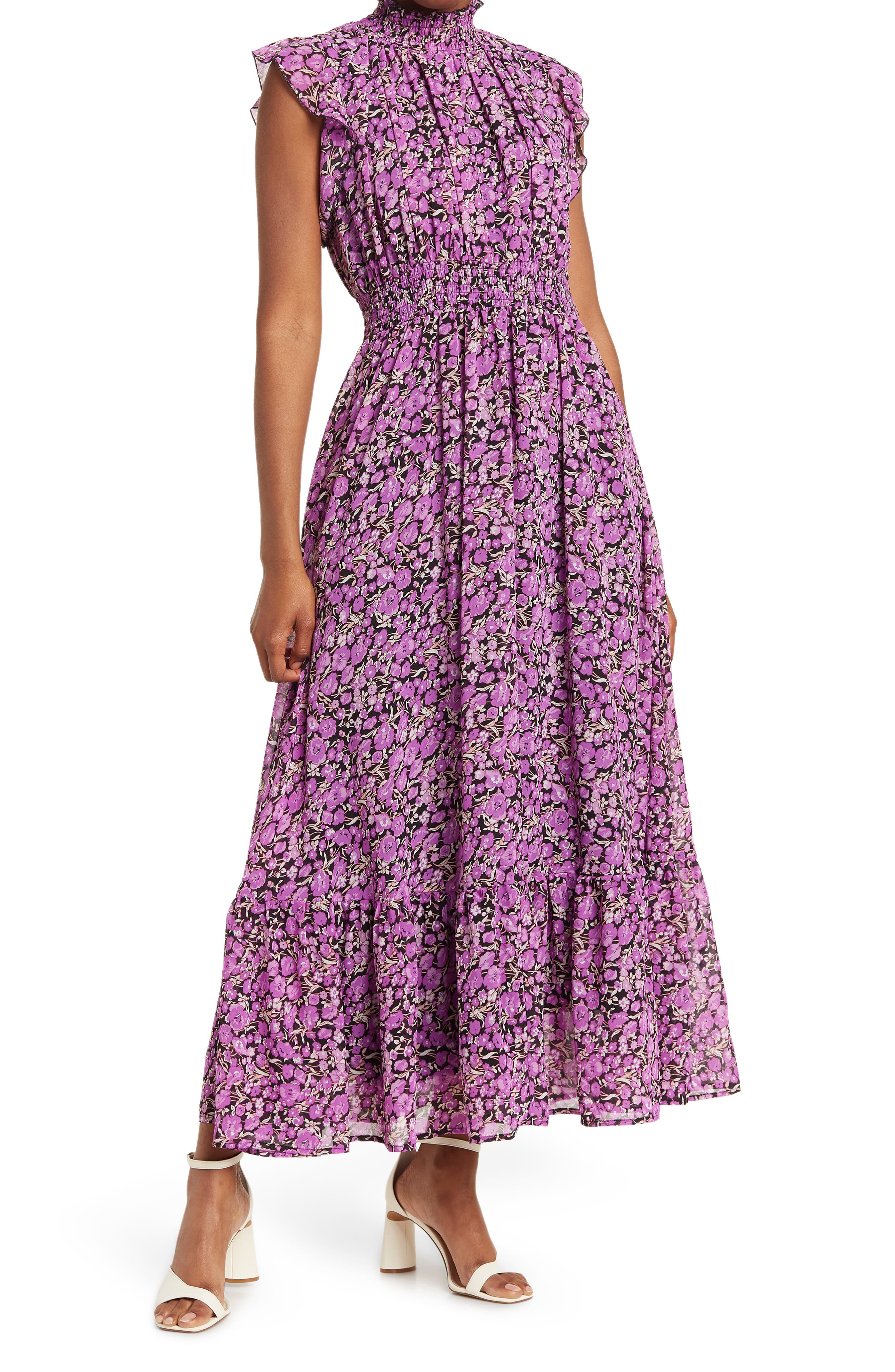 Smocked Mock Neck Tiered Maxi Dress