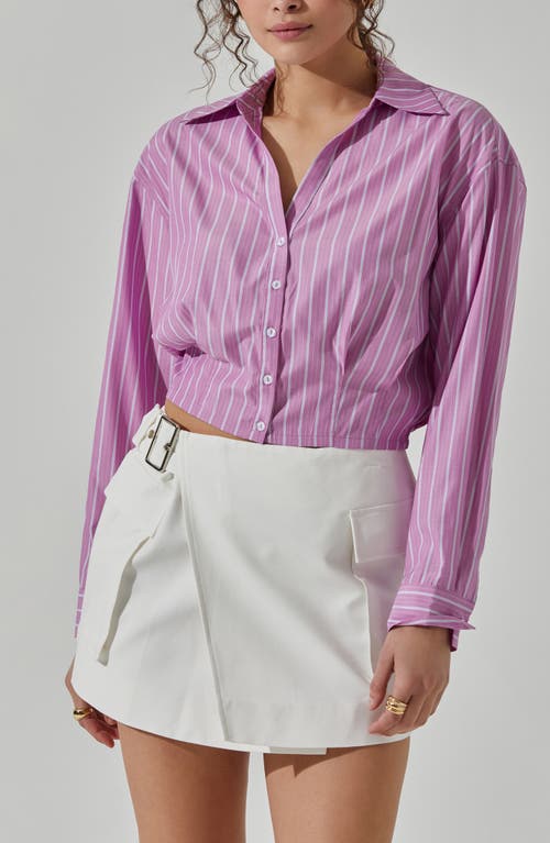 Shop Astr The Label Pinstripe Cotton Crop Button-up Shirt In Pink Stripe