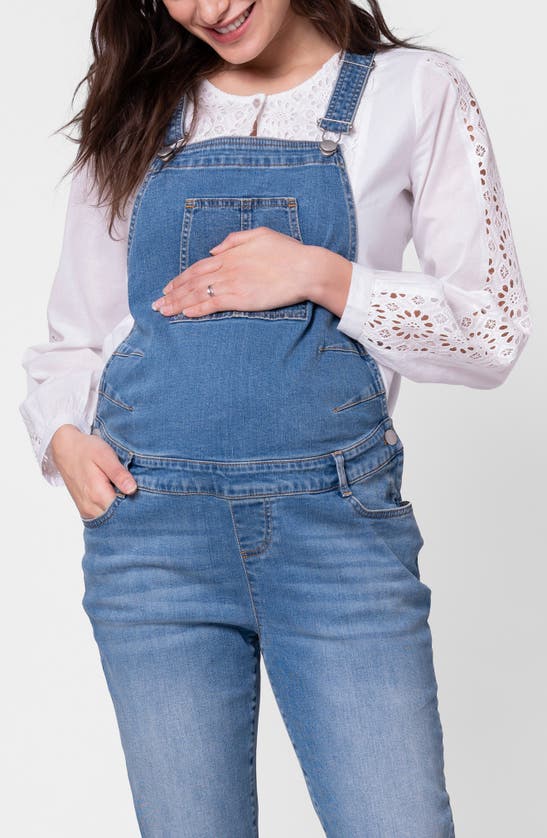 Shop Seraphine Denim Maternity Overalls In Light Blue