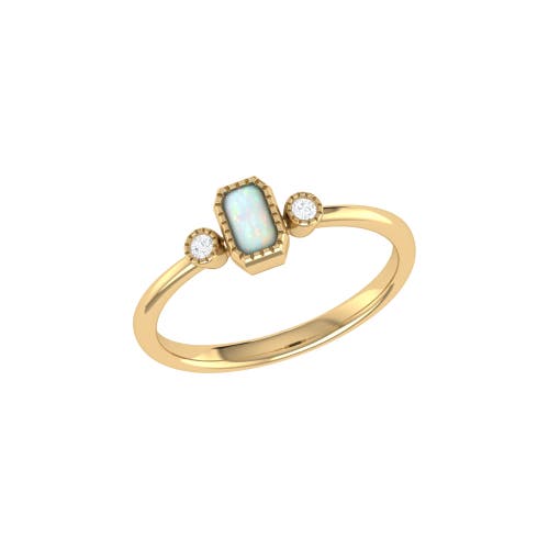 Shop Luvmyjewelry Emerald Cut Opal & Diamond Birthstone Ring In Yellow Gold