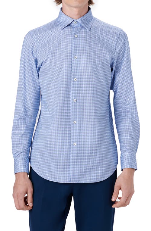 Bugatchi OoohCotton Houndstooth Button-Up Shirt Classic Blue at Nordstrom,