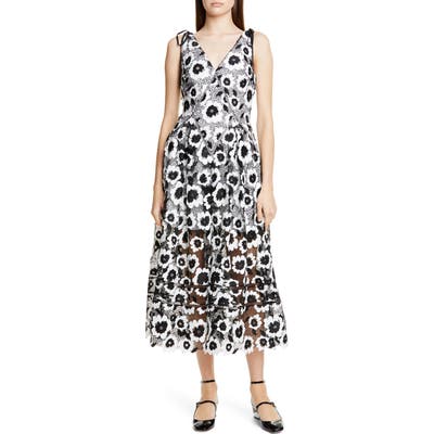 Self-Portrait Abstract Floral Guipure Lace Midi Dress, Ivory