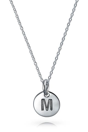Bling Jewelry Minimalist Sterling Silver Initial Pendant Necklace In Silver - M