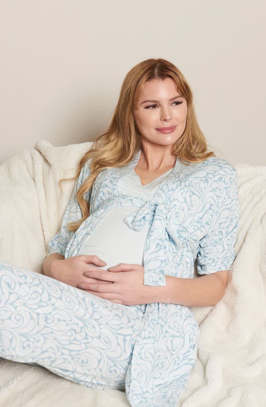 Shop Everly Grey Analise During & After 5-piece Maternity/nursing Sleep Set In Waves