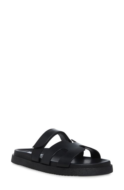 Steve Madden Womens Black Missile Multi-strap Flat Leather Sandals In Black