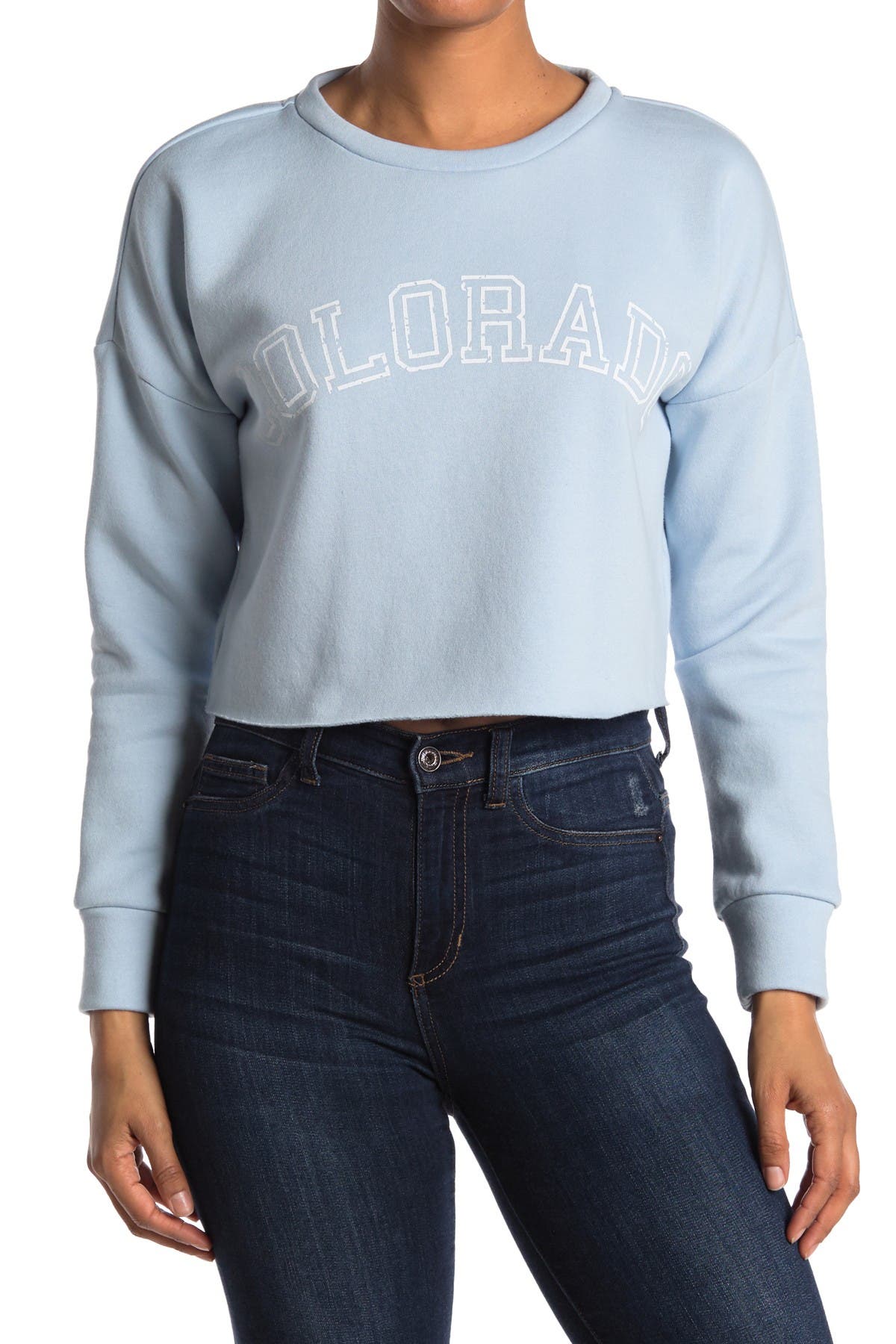 Abound Cropped Graphic Pullover Sweatshirt In Medium Blue