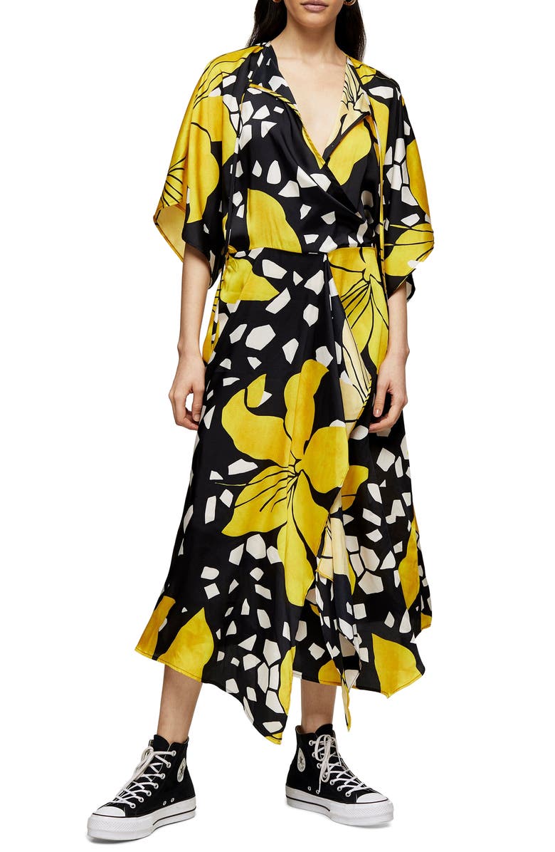 TOPSHOP BOUTIQUE Floral Print Midi Dress, Main, color, BLACK MULTI