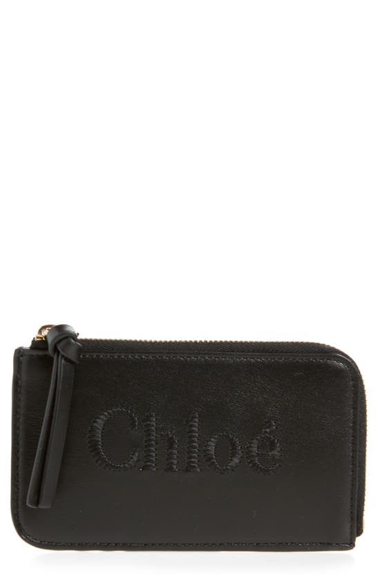 Chloé Sense Leather Zip Card Case In 001 Black