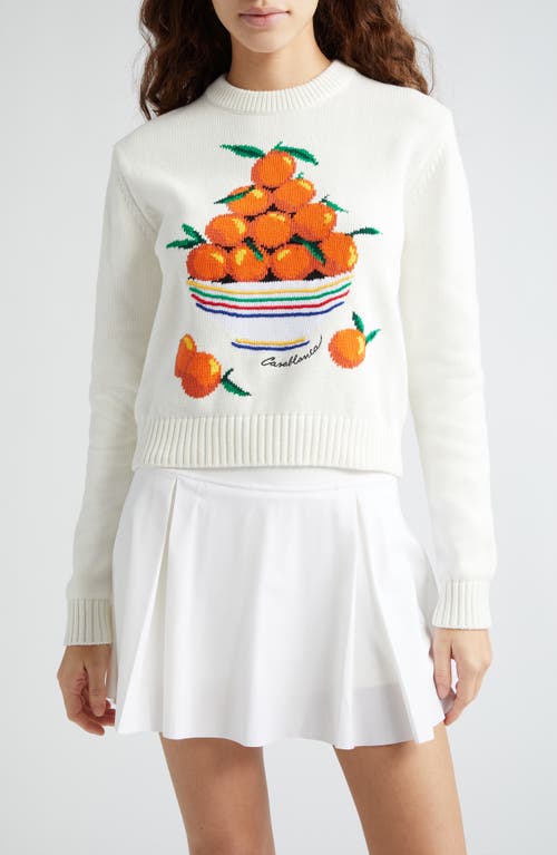 Casablanca Pyramide d'Oranges Intarsia Cotton Crewneck Sweater in White at Nordstrom, Size Large