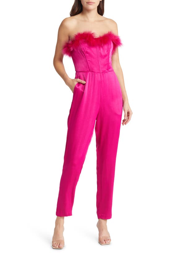 SAYLOR RAYA FAUX FEATHER STRAPLESS JUMPSUIT