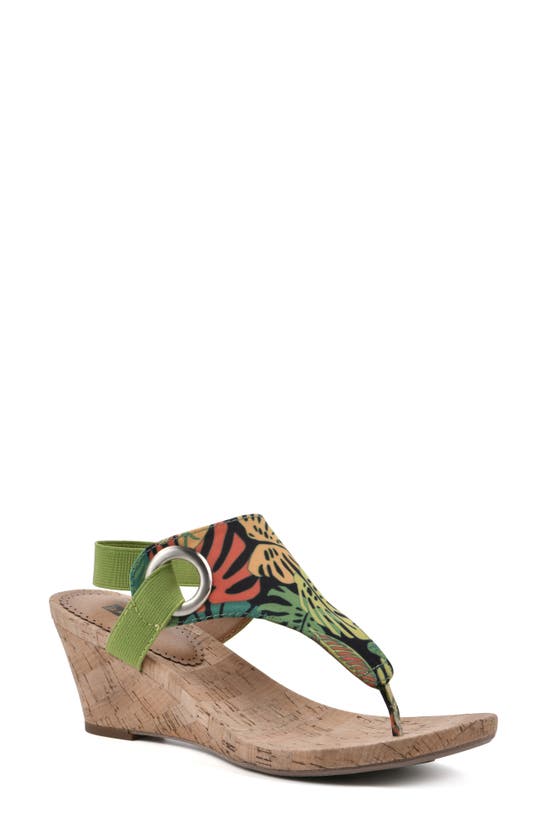 White Mountain Footwear Aida Cork Wedge Sandal In Green/ Multi/ Tropical
