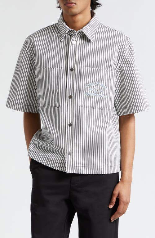 AMIRI Motors Stripe Cotton Camp Shirt Black/White at Nordstrom, Us