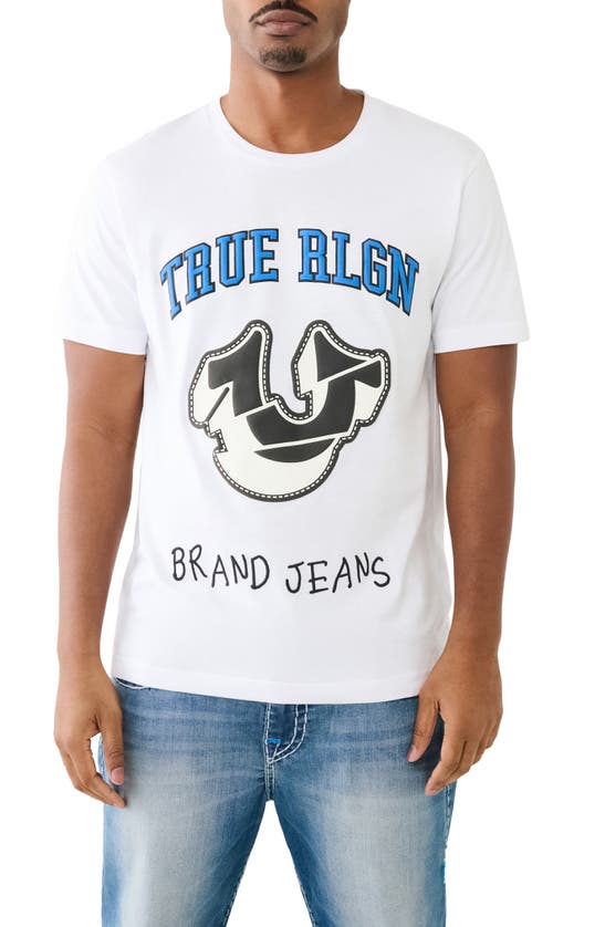 Shop True Religion Brand Jeans Spliced Horseshoe Graphic T-shirt In Optic Whit