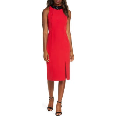 Taylor Dresses Paillette Neck Sheath Dress, Red