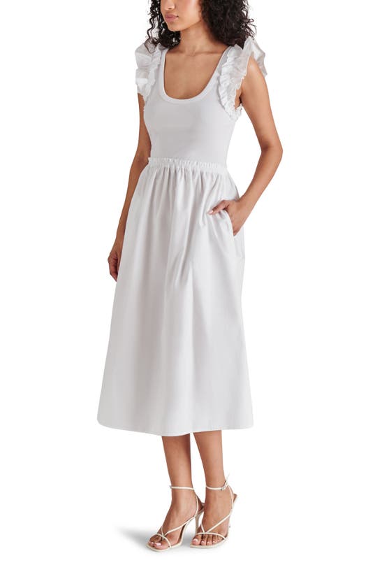 Shop Steve Madden Adela Mixed Media Cap Sleeve Fit & Flare Dress In White