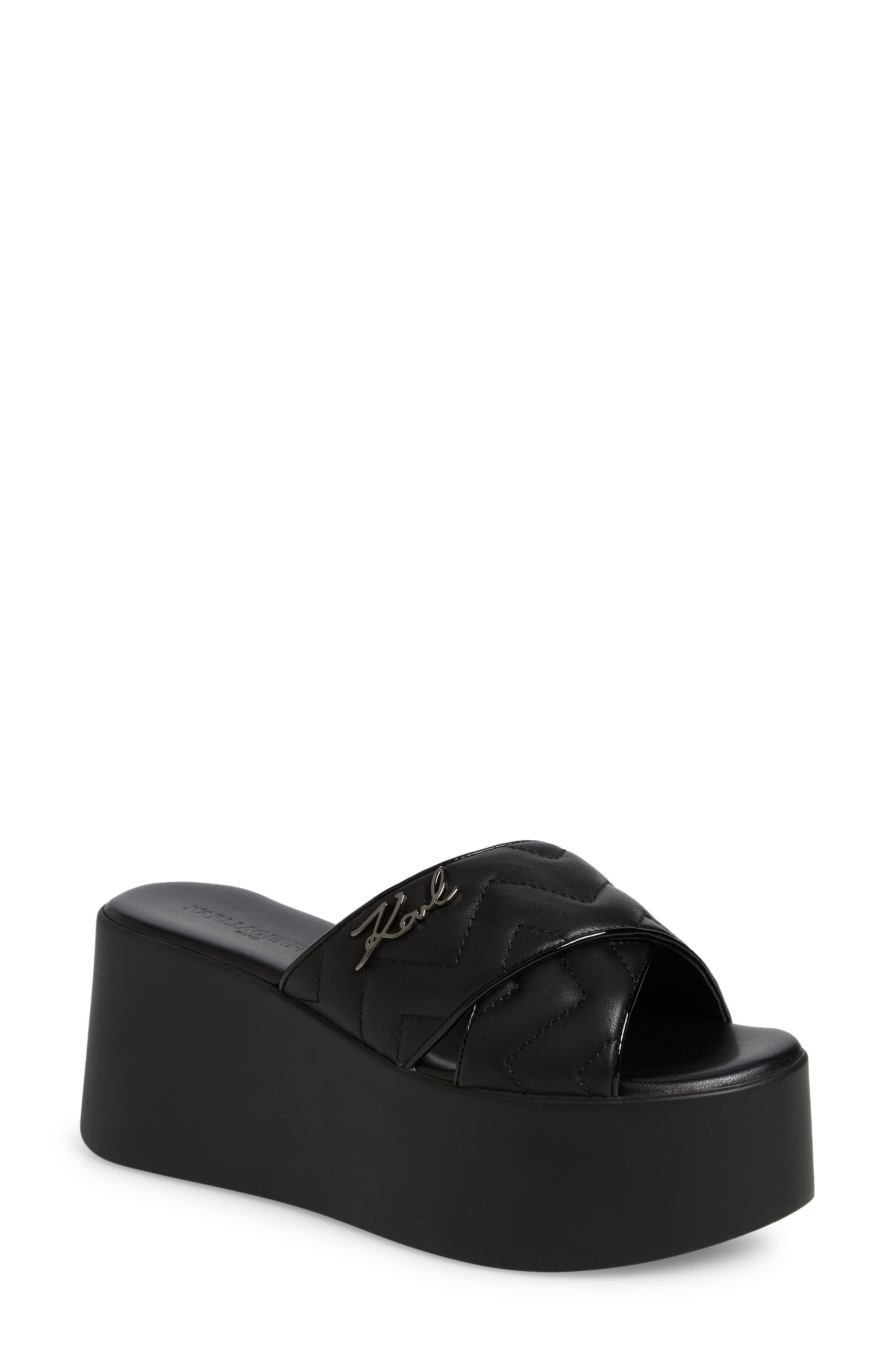 platform slide sandals black