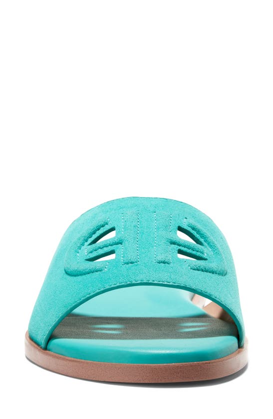 Cole Haan Flynn Logo Slide Sandal In Turquoise Suede