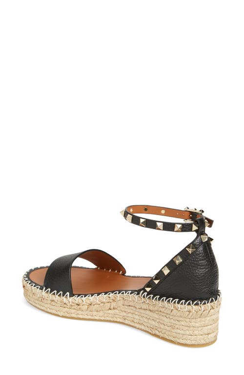 Shop Valentino Garavani Rockstud Espadrille Platform Wedge Sandal In Nero/light Cuir