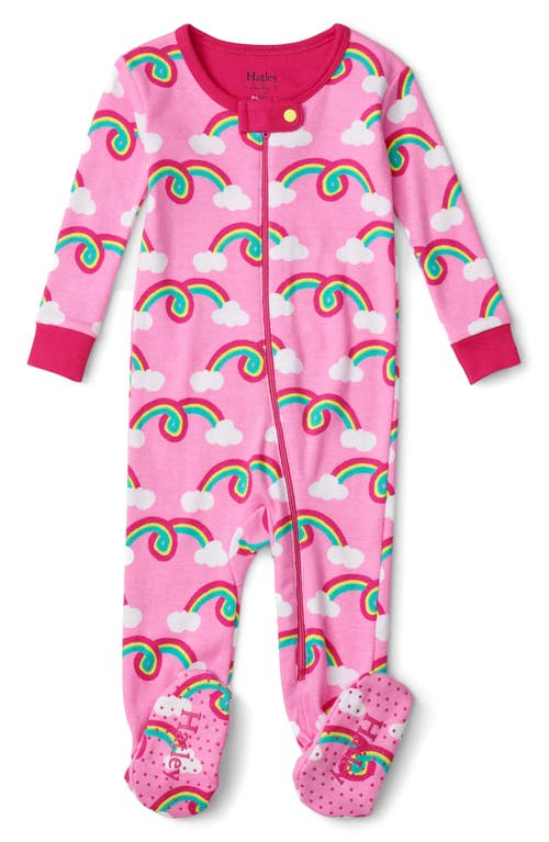 Hatley Rainbow Arch Cotton Footie Pajamas in Begonia Pink