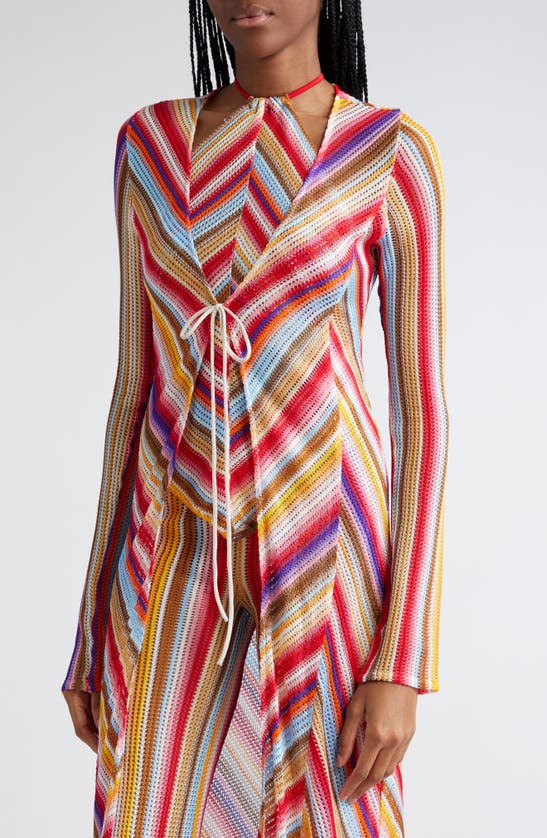 Shop Missoni Stripe Long Sleeve Knit Cover-up Duster In Multicolor Red Stripes
