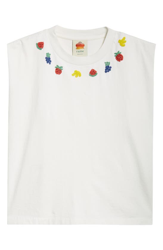 Shop Farm Rio Fruit Bead Embellished Cotton Muscle T-shirt In White