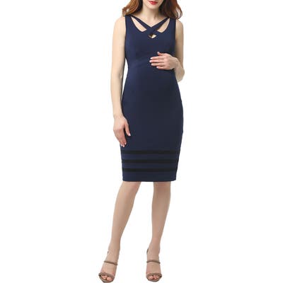 Kimi And Kai Valerie Midi Body-Con Maternity Dress, Blue