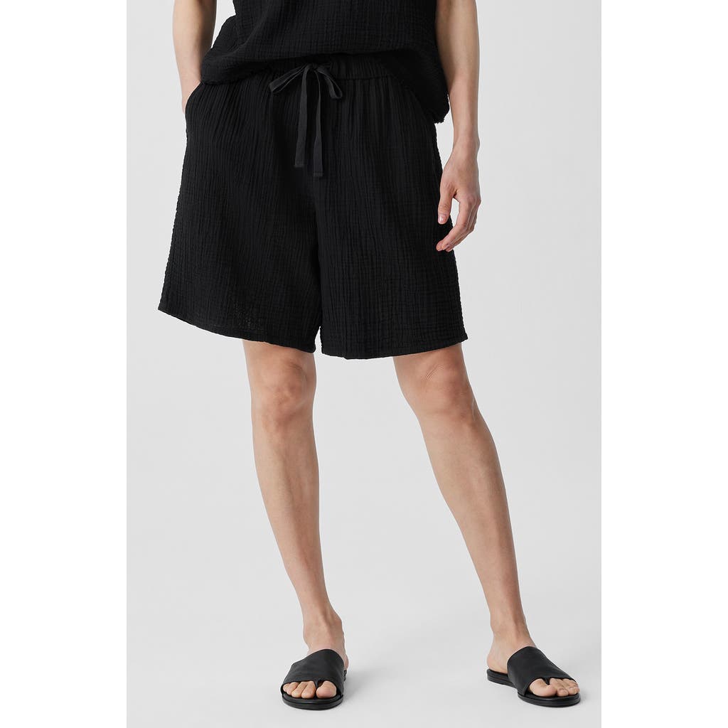 Eileen Fisher Organic Cotton Drawstring Shorts In Black
