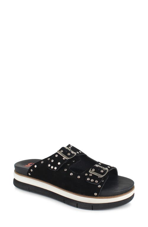 Kynna Studded Platform Slide Sandal in Black Leather