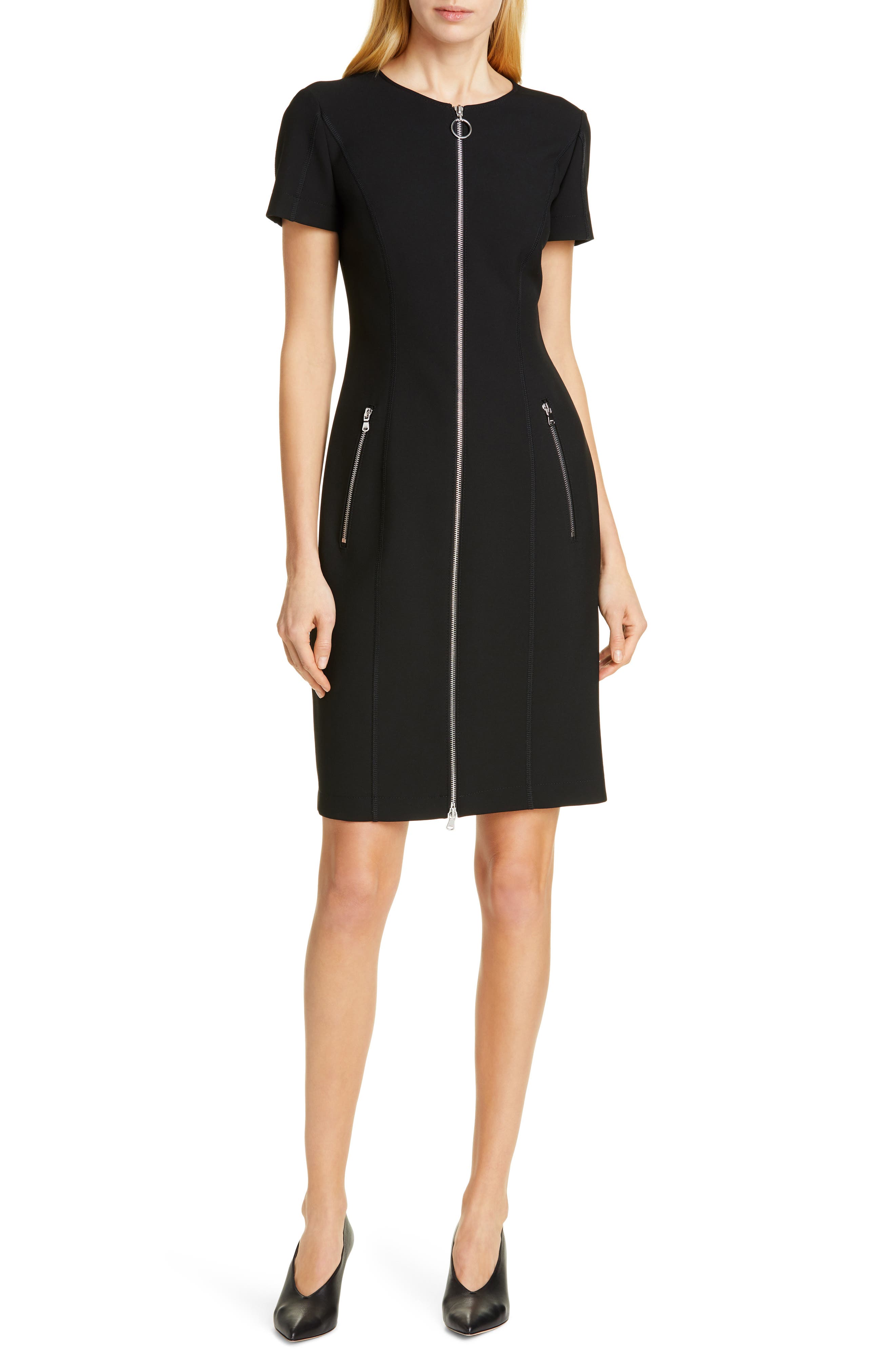 Hugo Ketia Front Zip Sheath Dress, Black
