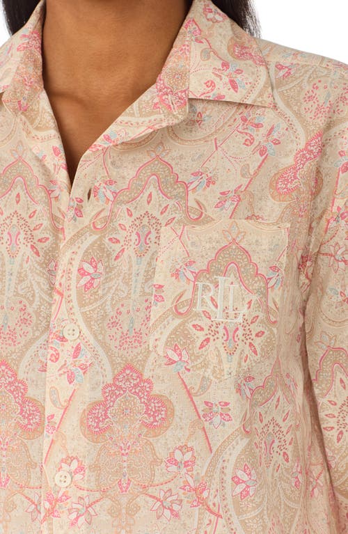 Shop Lauren Ralph Lauren Print Long Sleeve Sleep Shirt In Beige Paisley Print