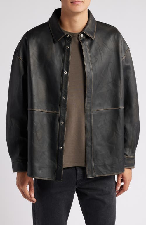 Frame Washed Leather Jacket In Black Washed