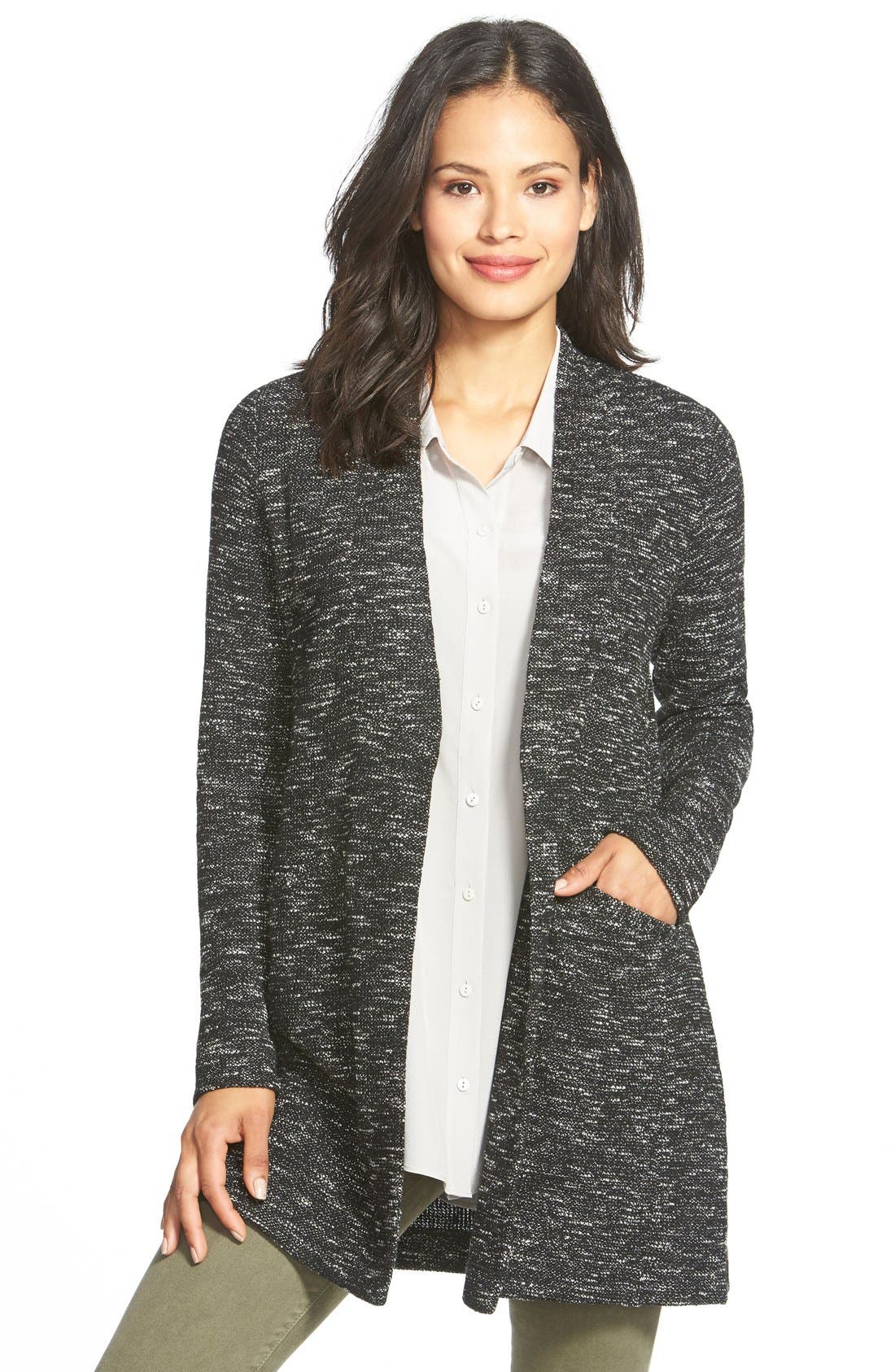 Eileen Fisher Open Front Micro Tweed Jacket (Regular & Petite) Nordstrom