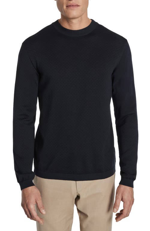 Bartholomew Geo Pattern Cotton & Silk Crewneck Sweater in Navy