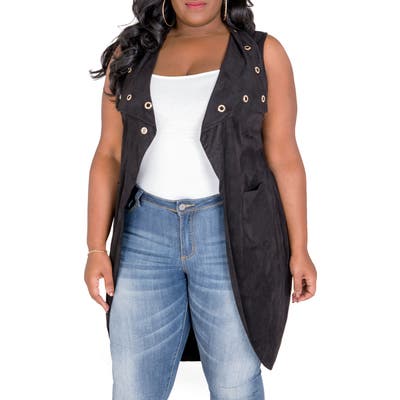 Plus Size Poetic Justice Kelis Long Faux Suede Vest, Black