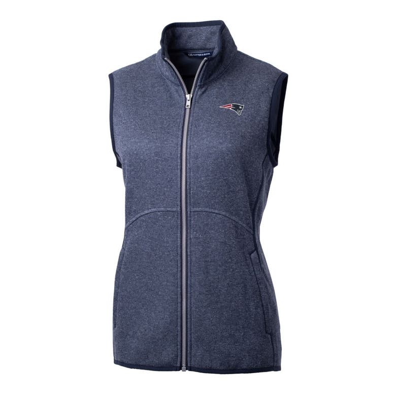 Shop Cutter & Buck Heathered Navy New England Patriots Mainsail Sweater-knit Full-zip Vest In Heather Navy