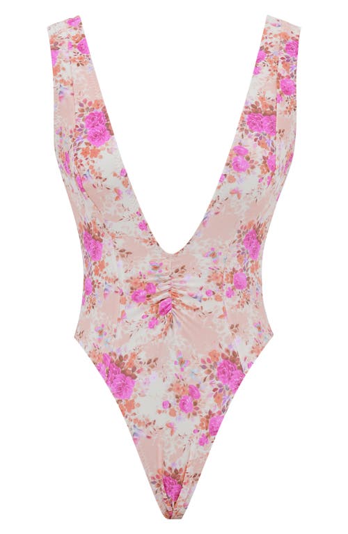 House Of Cb Martinique Plunge One-piece Swimsuit In Floral Print